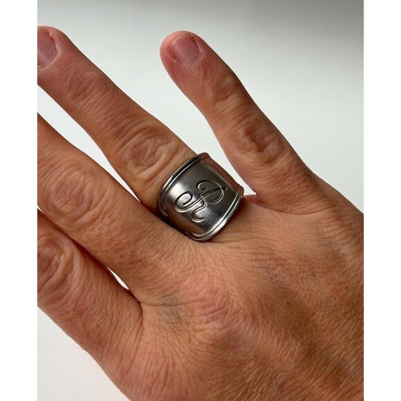 Handmade Monogram “R” Spoon Ring: Size 5 1/4 Upcycled vintage silverware jewelry - Picture 3 of 9